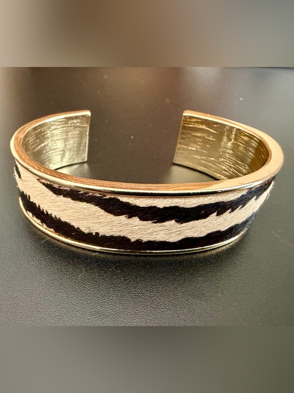 GOLD-TONE ZEBRA PRINT CHANNEL CUFF BRACELET